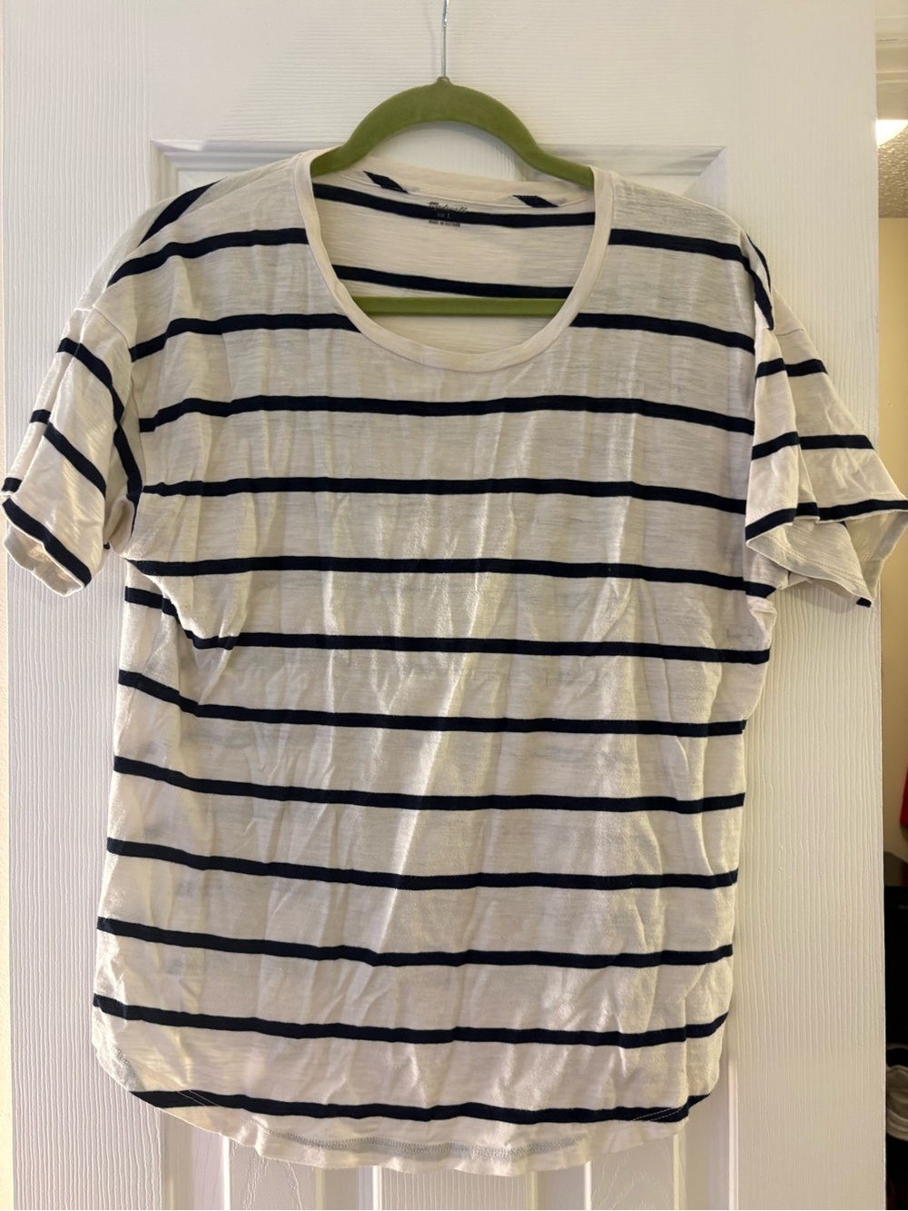 Madewell White and Navy Striped Short-Sleeve Tee